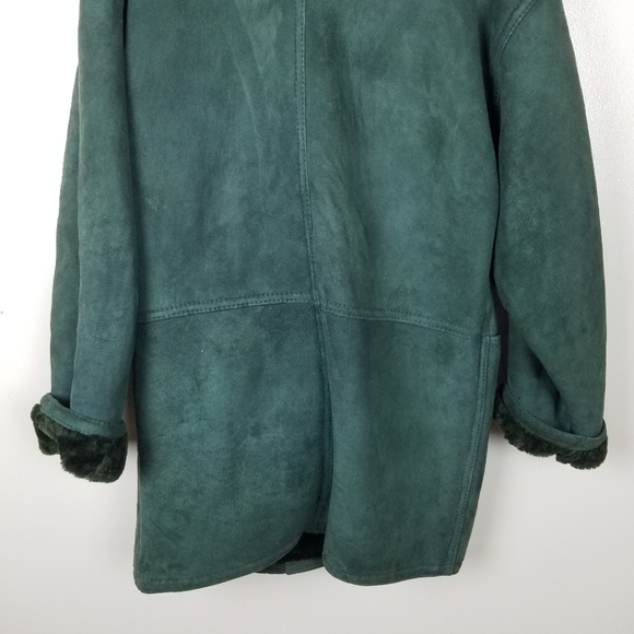 CALAFATE 100% Shearling Dark Green Vintage Coat Dark Green Boho Oversized S - Picture 6 of 13